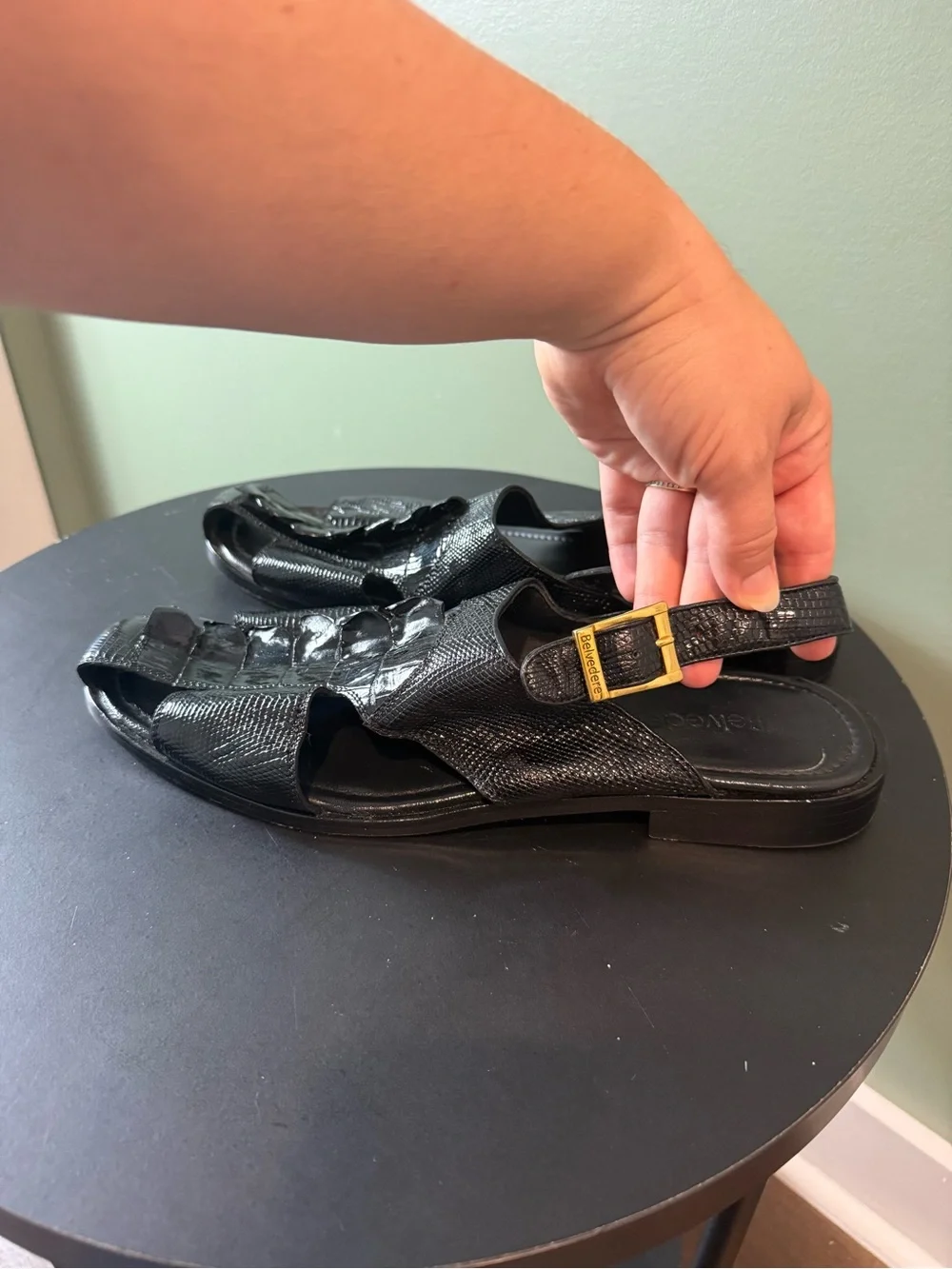 Men's Black Leather Dress Sandals with Buckle